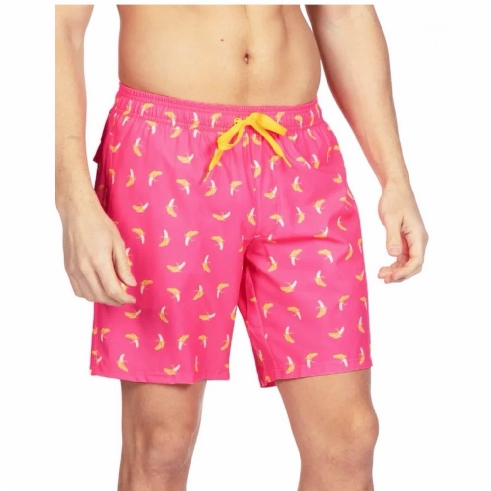 Tipsy Elves Pink and Yellow Swim Shorts Banana Mens 7.5” inseam